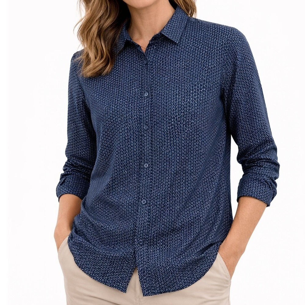 Philosophy Button Down Shirt Womens Sz. XS Navy White Geometric‎ Long Sleeve